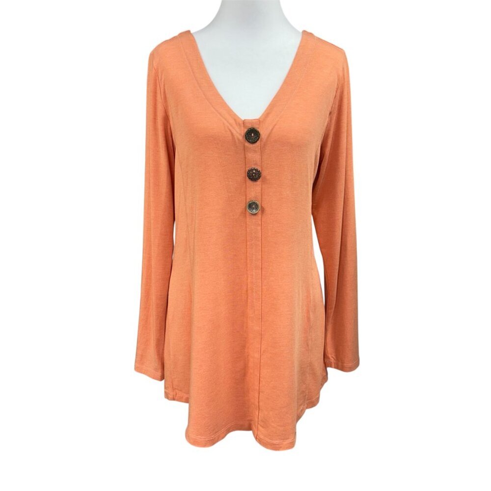 Soft Surroundings Coral Maddalena Tunic Top Decorative Button Sz M